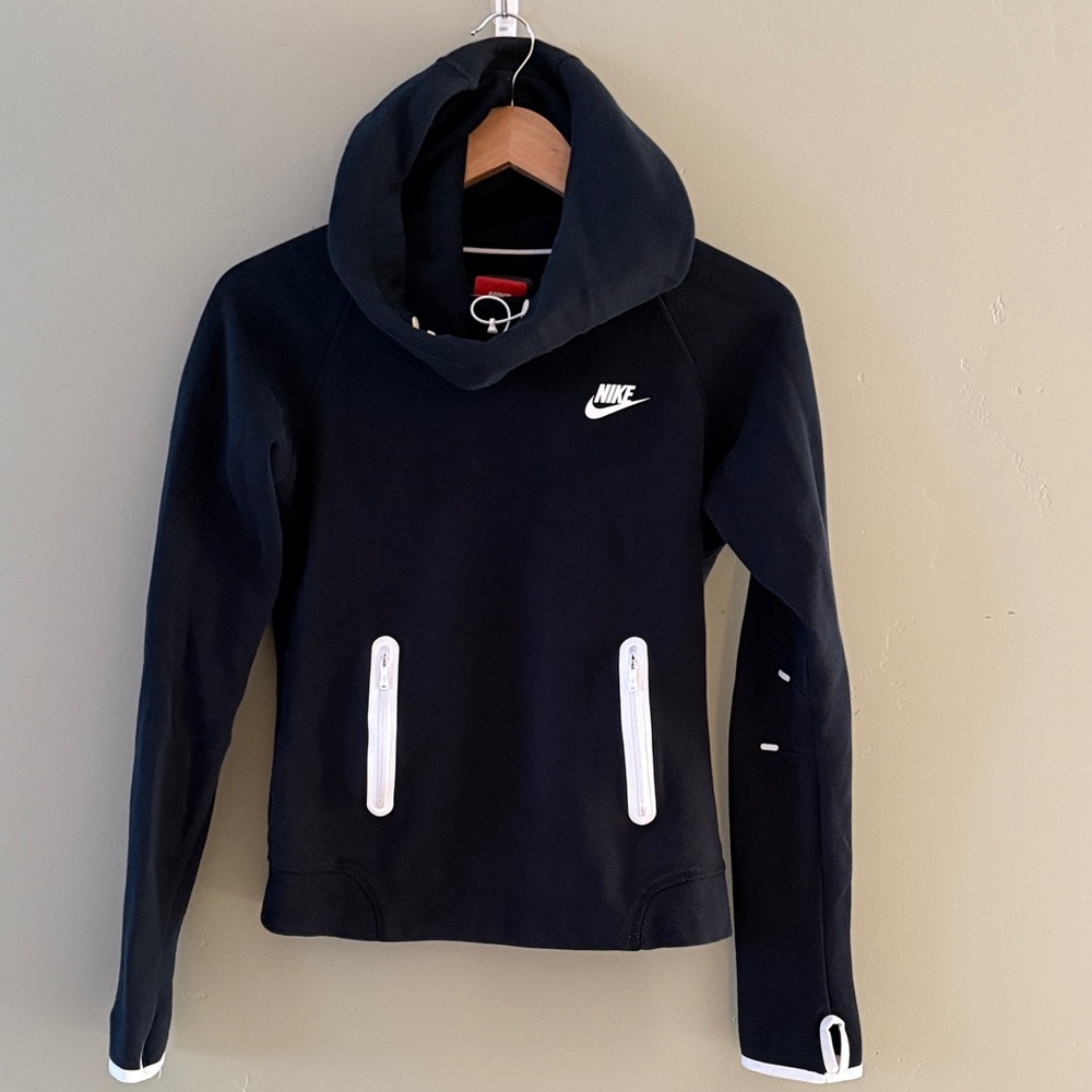 Nike Vintage Black cowl neck Hoodie with White Details